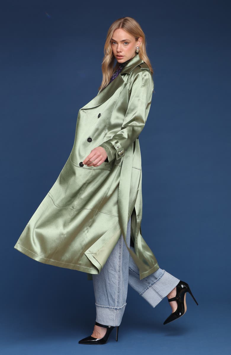 Avec Les Filles Double Breasted Satin Coat, Alternate, color, Sage