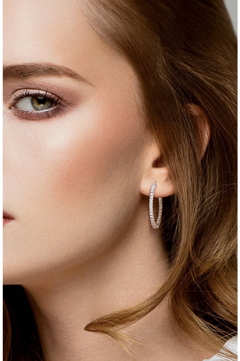 Lab-Created White Sapphire Hoop Earrings, Alternate, color, WHITE
