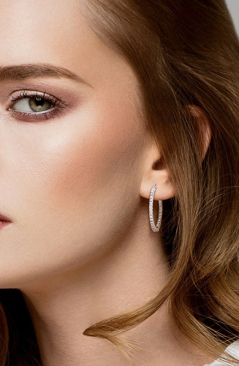 DELMAR Lab-Created White Sapphire Hoop Earrings, Alternate, color, White