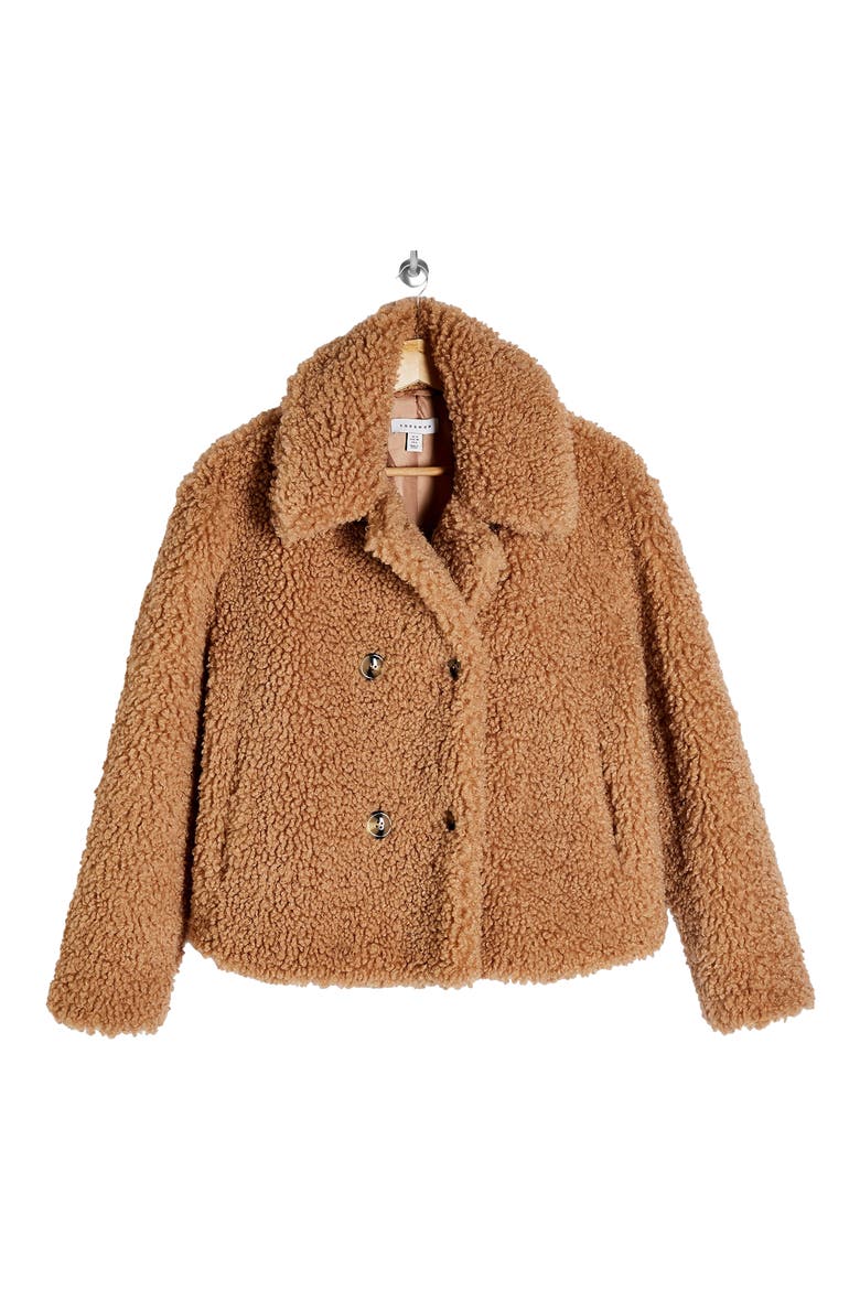 Ami Borg Faux Fur Jacket, Alternate, color, CAMEL