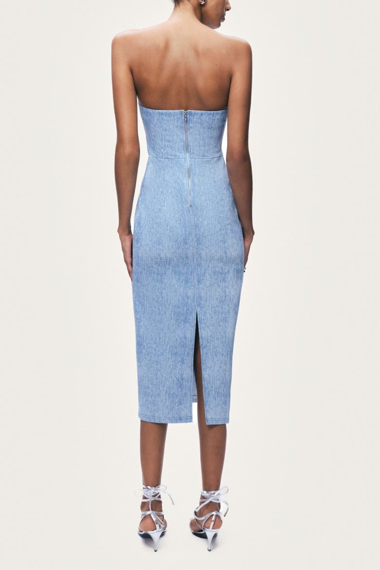 Stone-Detail Strapless Midi Dress, Alternate, color, Blue
