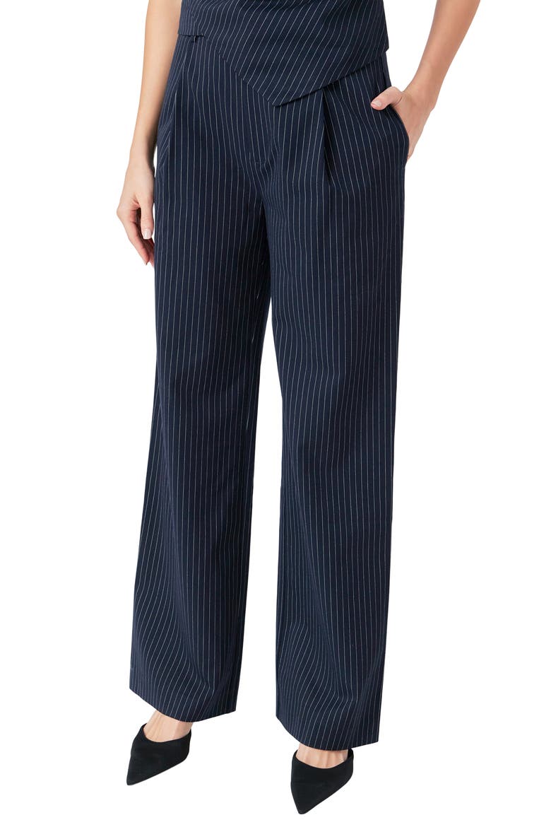 Stripe Pleat High Waist Pants, Alternate, color, NAVY
