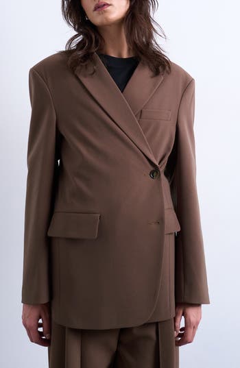Topshop Asymmetric Slouchy Blazer in Taupe at Nordstrom Rack, Size 14