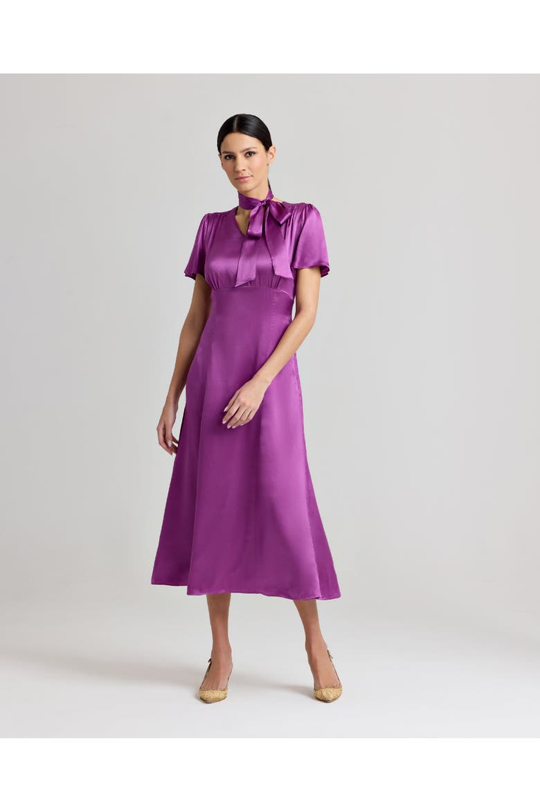 Nicole Liberty Silk Satin Tie Neck Dress, Main, color, Amethyst