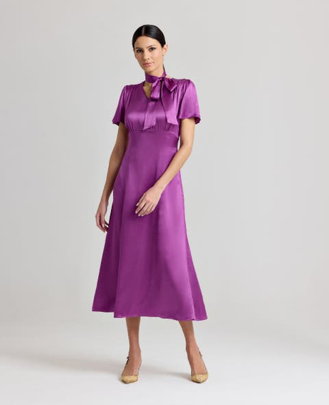 Nicole Liberty Silk Satin Tie Neck Dress
