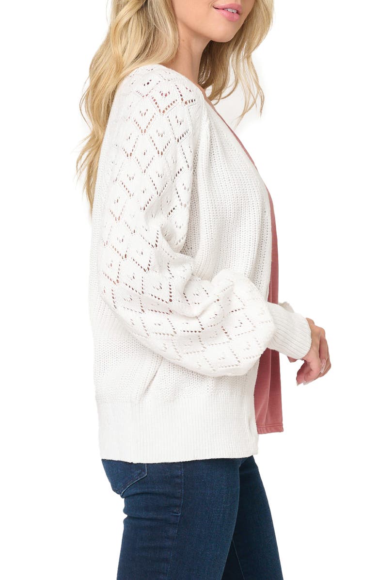 GIBSONLOOK Gigi Diamond Stitch Crochet Cardigan, Alternate, color, White