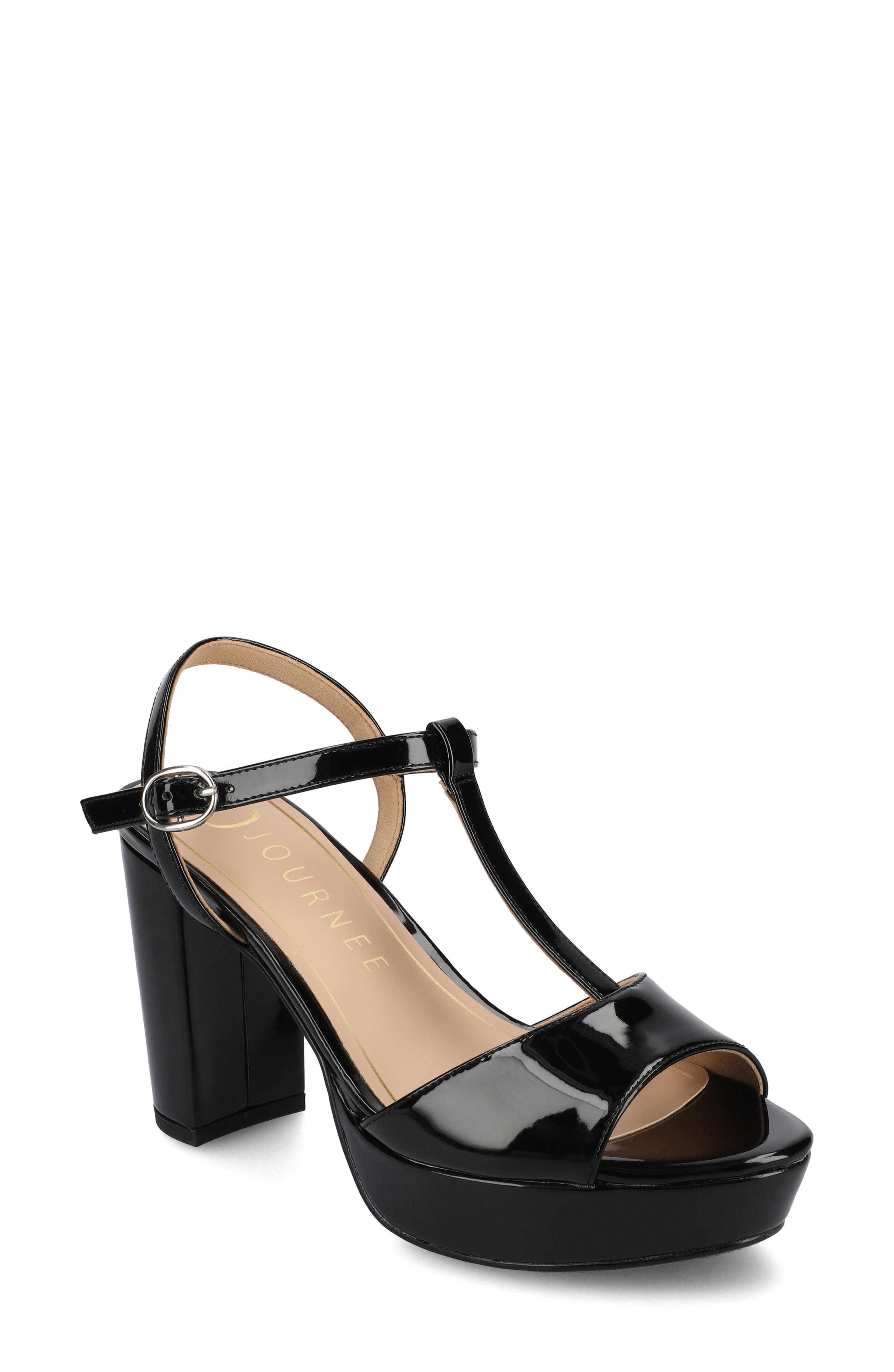 Journee Collection Lavine Slingback Flat Sandal, Main, color, Patent/ Black