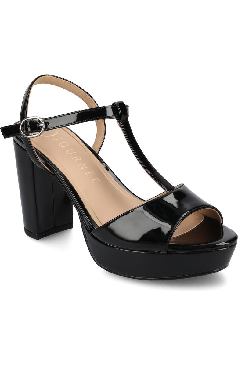 Journee Collection Lavine Slingback Flat Sandal, Main, color, Patent/ Black