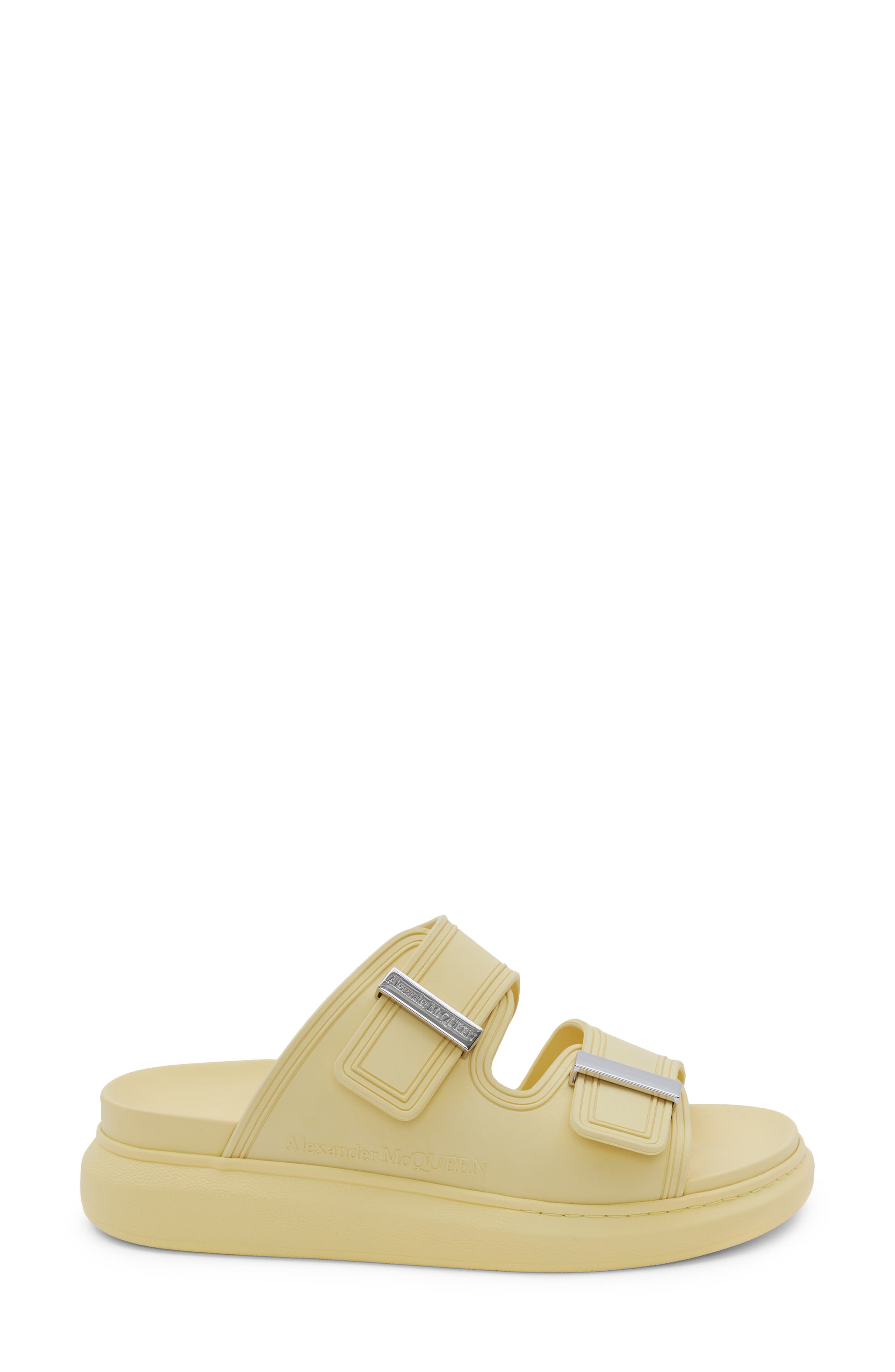 McQueen Oversized Slide Sandal, Alternate, color, Pale Yellow/ Silver