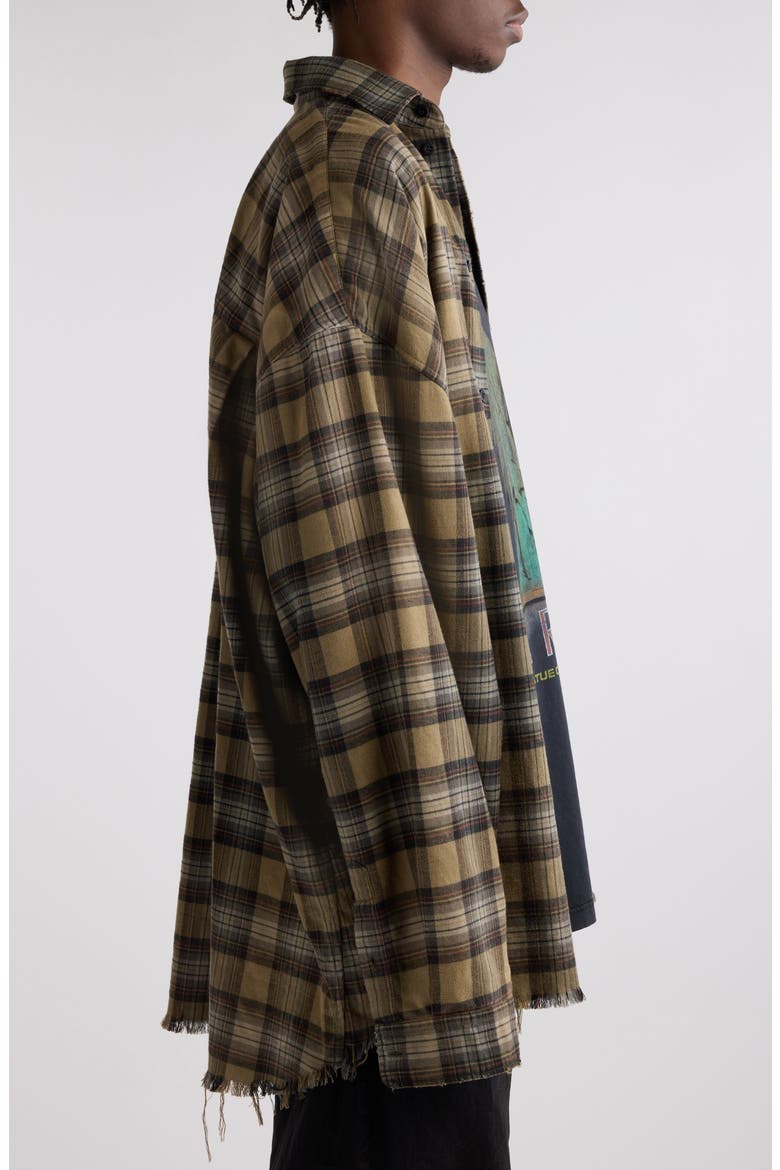 Layered Plaid Distressed Paris Liberty Graphic Top, Alternate, color, LIGHT KHAKI