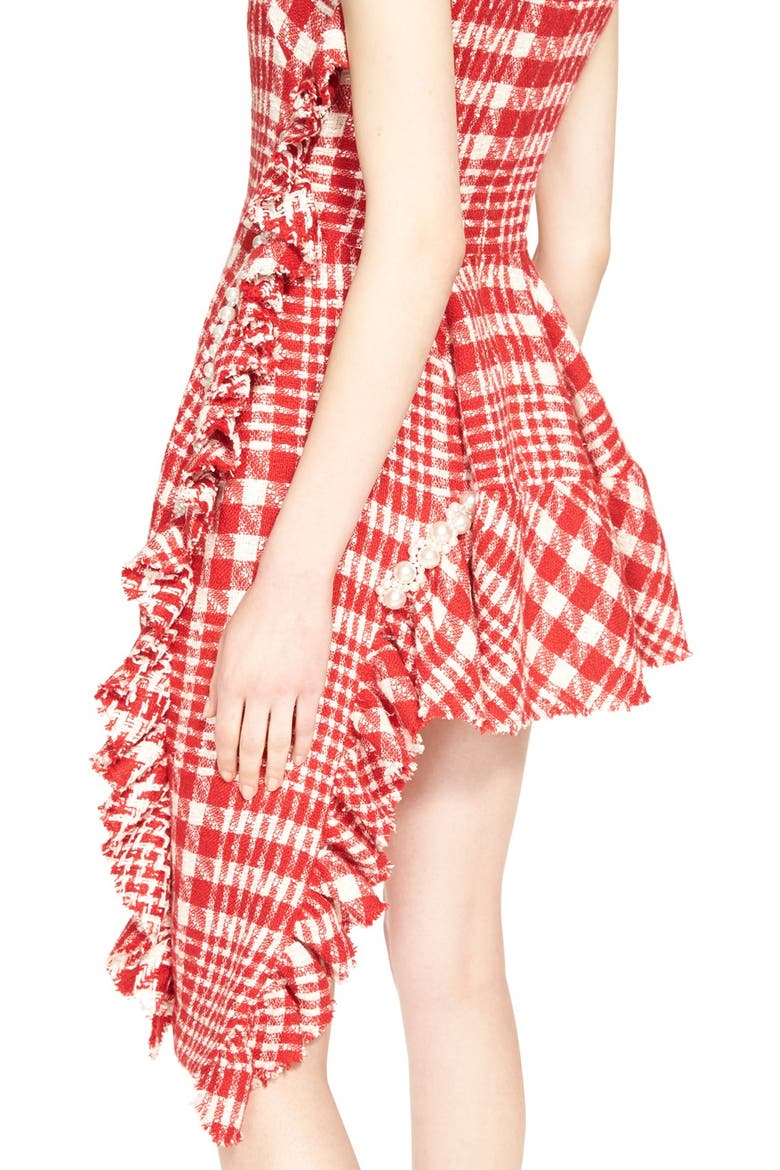Plaid Tweed Drop Hem Dress, Alternate, color, RED