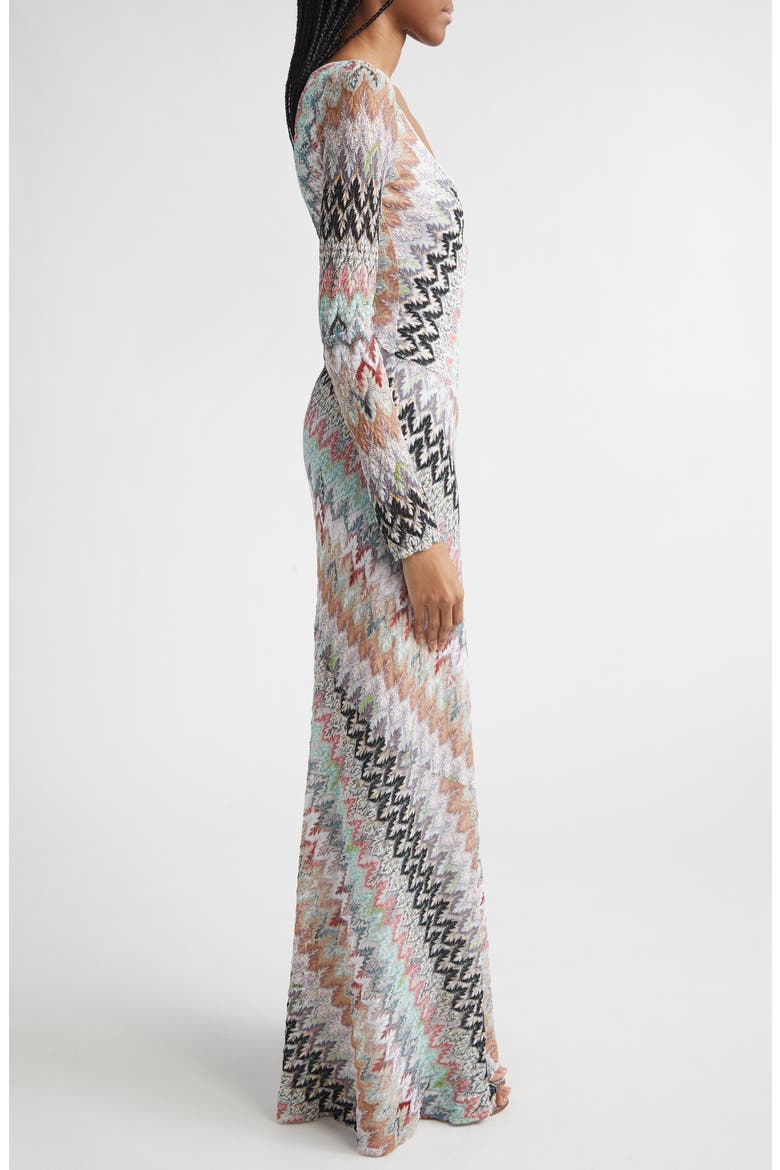 Metallic Zigzag Long Sleeve Raschel Knit Dress, Alternate, color, WHT PNK LT BLE TONES