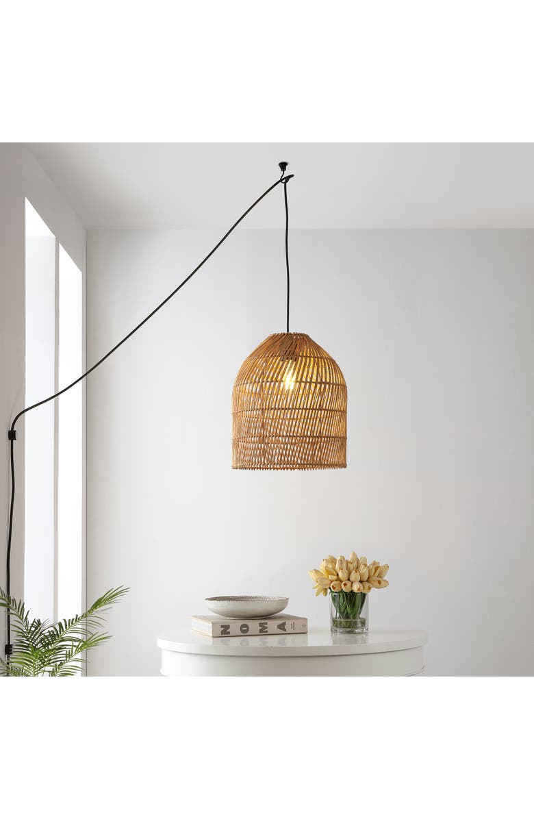 JONATHAN Y Koda 1-Light Farmhouse Coastal Bohemian Rattan 180" Cord Plug-In or Hardwired LED Pendant, Alternate, color, 
