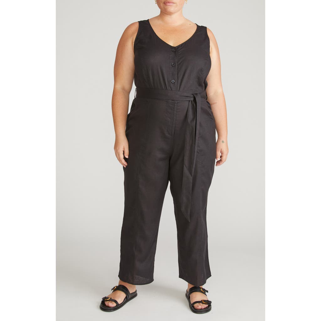 Universal Standard Sleeveless Tie Waist Linen Jumpsuit In Black