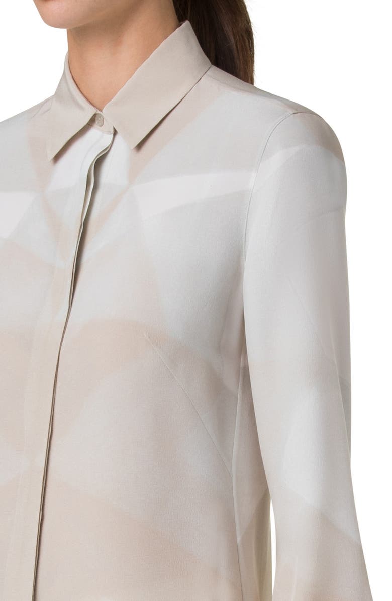 Akris Chiaroscuro Print Silk Crepe Button-Up Shirt, Alternate, color, Greige