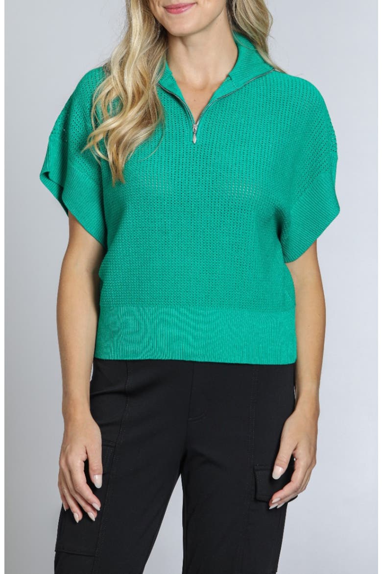 Open Stitch Quarter Zip Sweater, Main, color, EMERALD