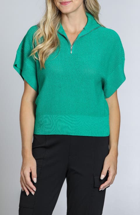 Open Stitch Quarter Zip Sweater