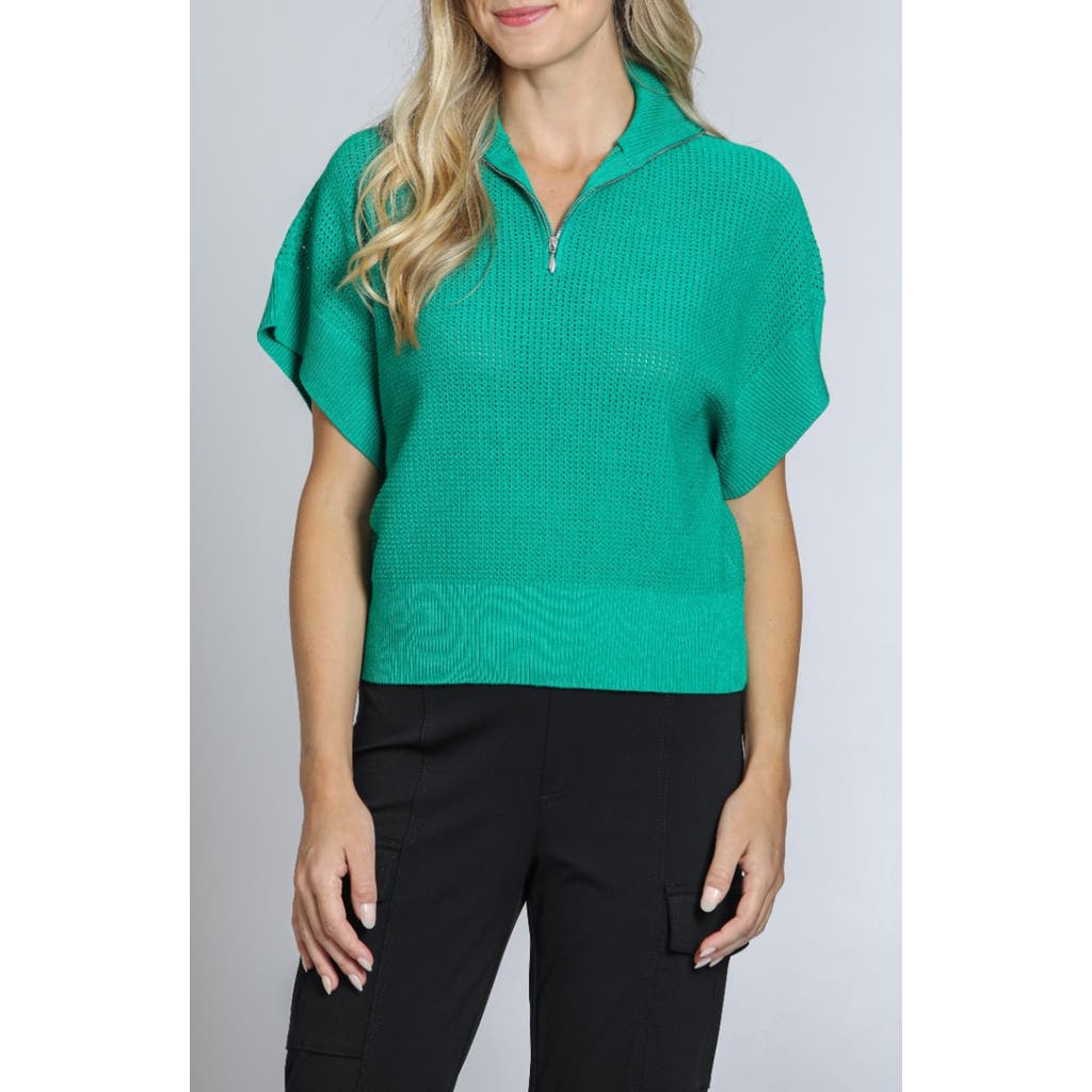 Apny Open Stitch Quarter Zip Sweater In Emerald