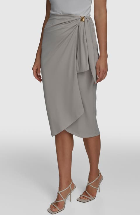 Gathered Waist Faux Wrap Skirt