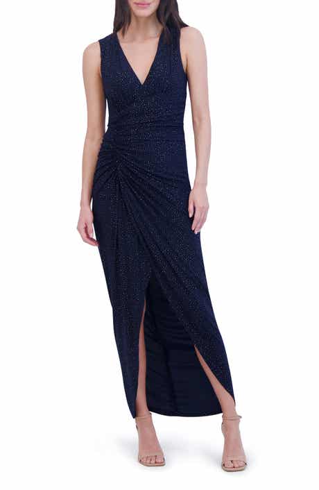 Shirred Rhinestone Detail Sleeveless Gown