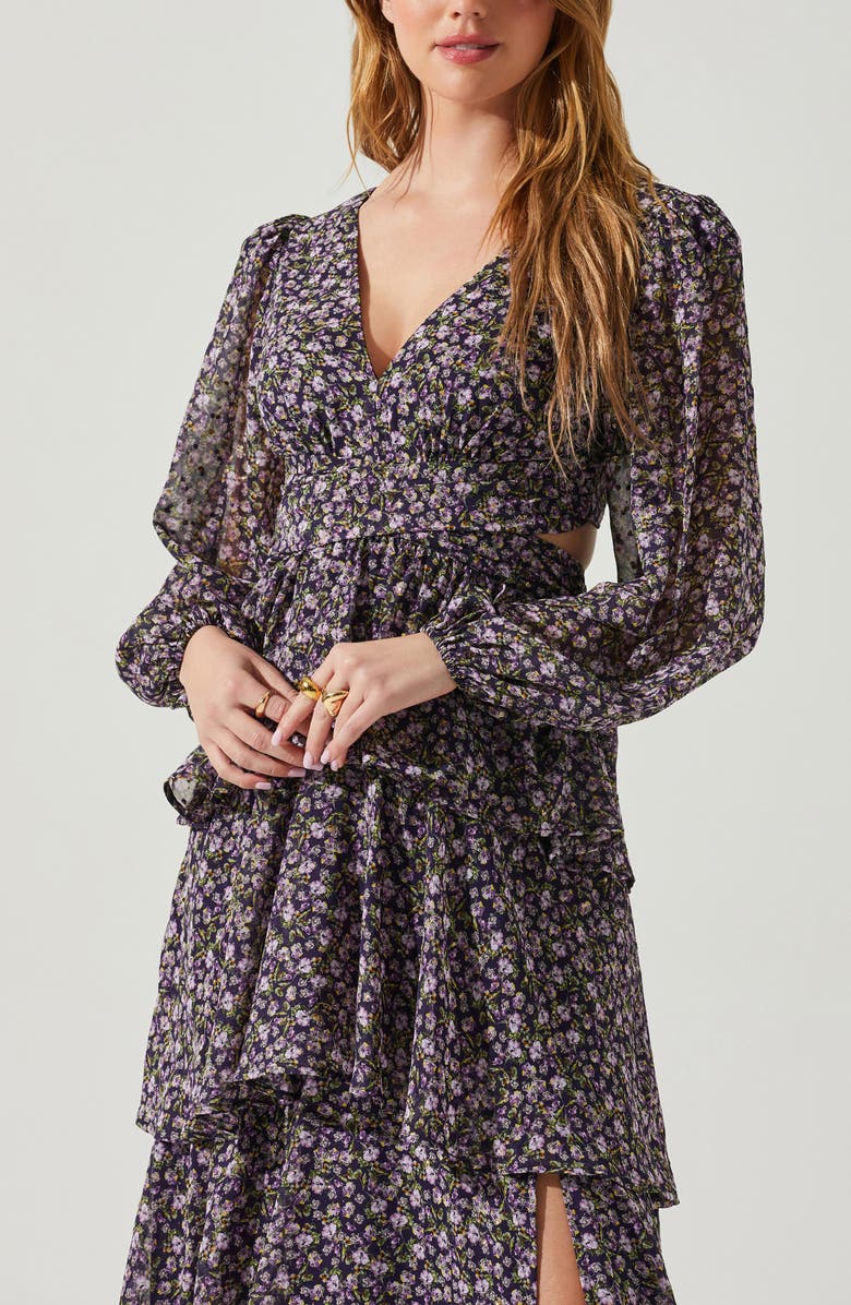 ASTR the Label Anora Floral Long Sleeve Dress, Alternate, color, Purple Ditsy
