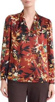 KASPER Floral Print Satin Top