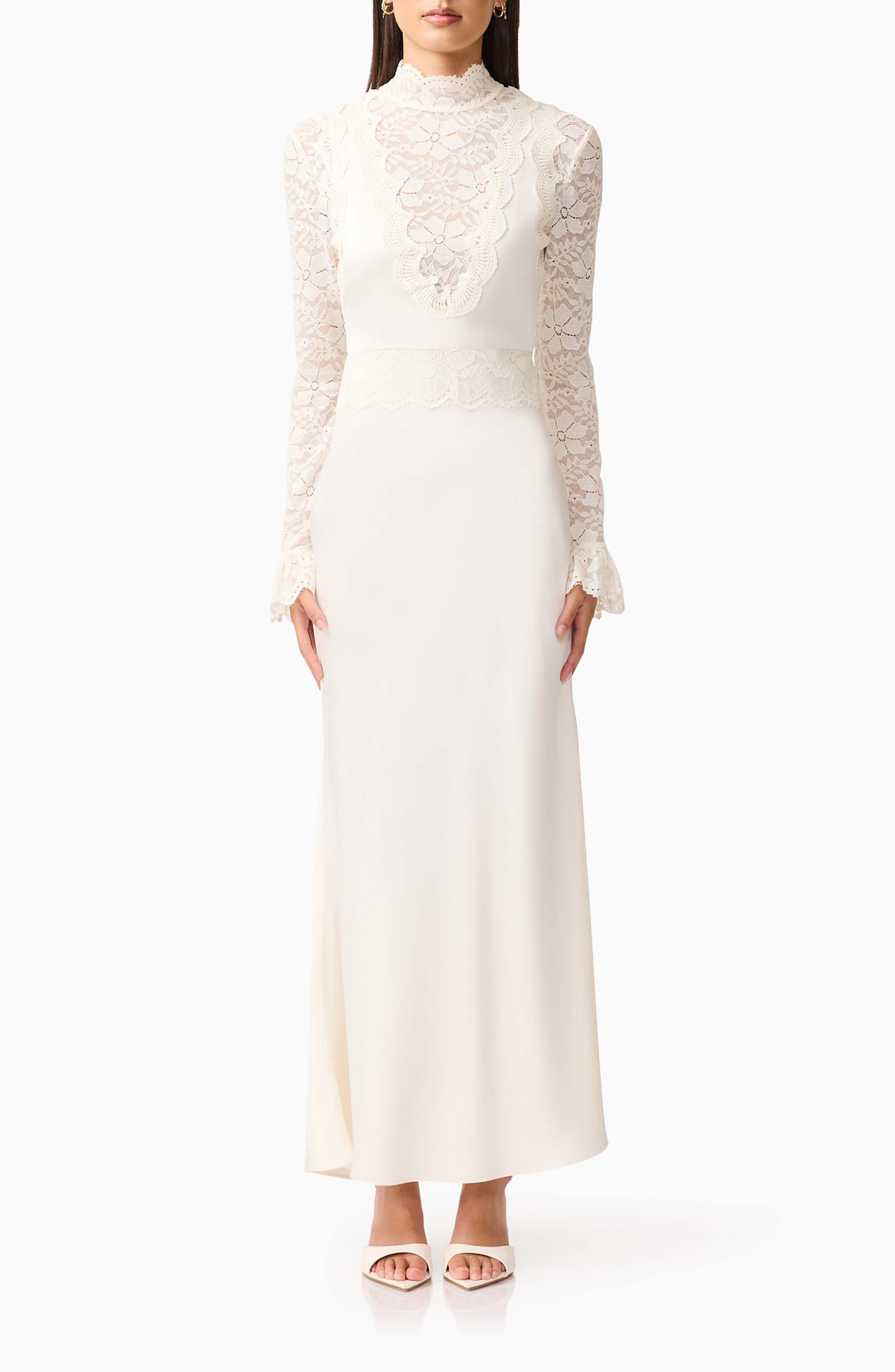 Margot Lace Inset Long Sleeve Gown