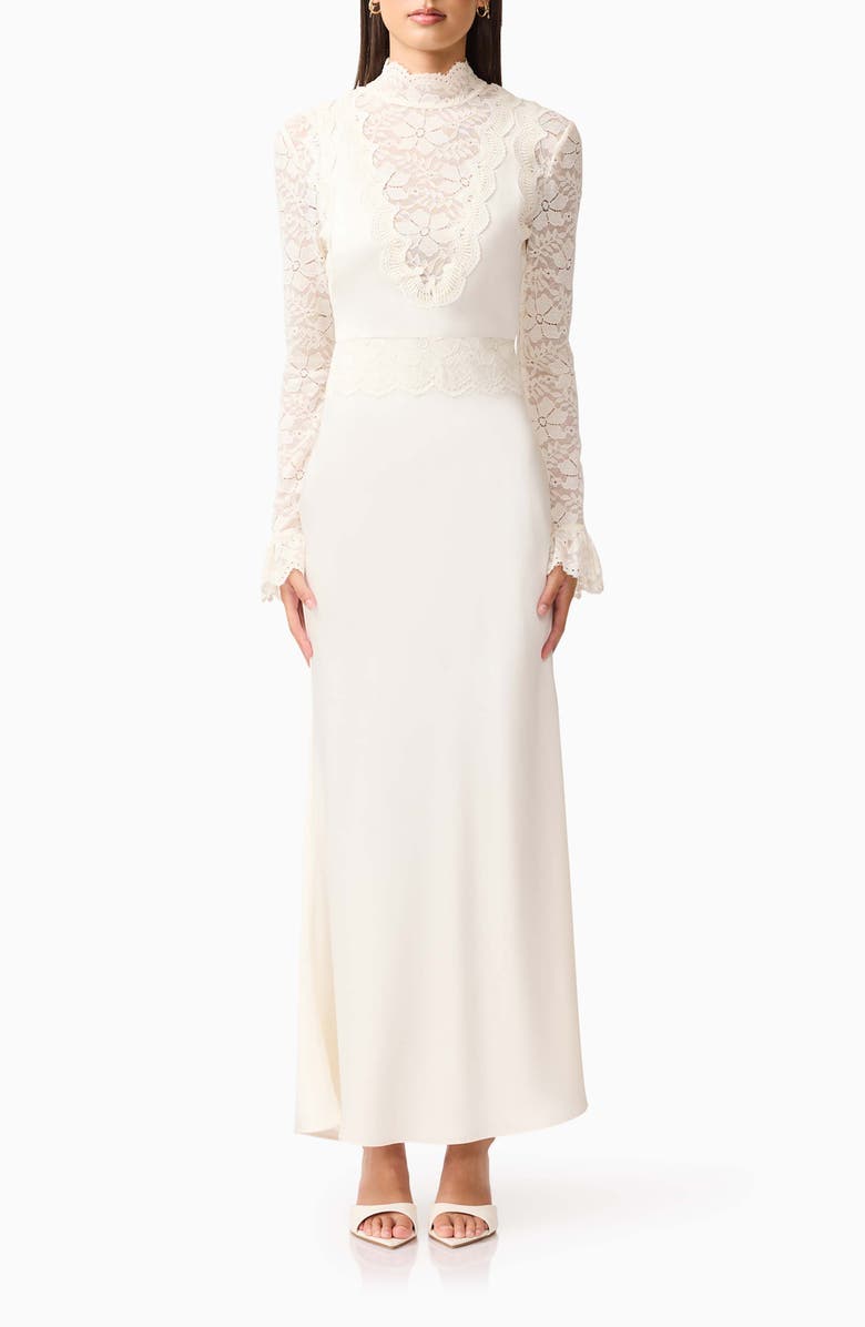 Elliatt Margot Lace Inset Long Sleeve Gown, Main, color, Ivory