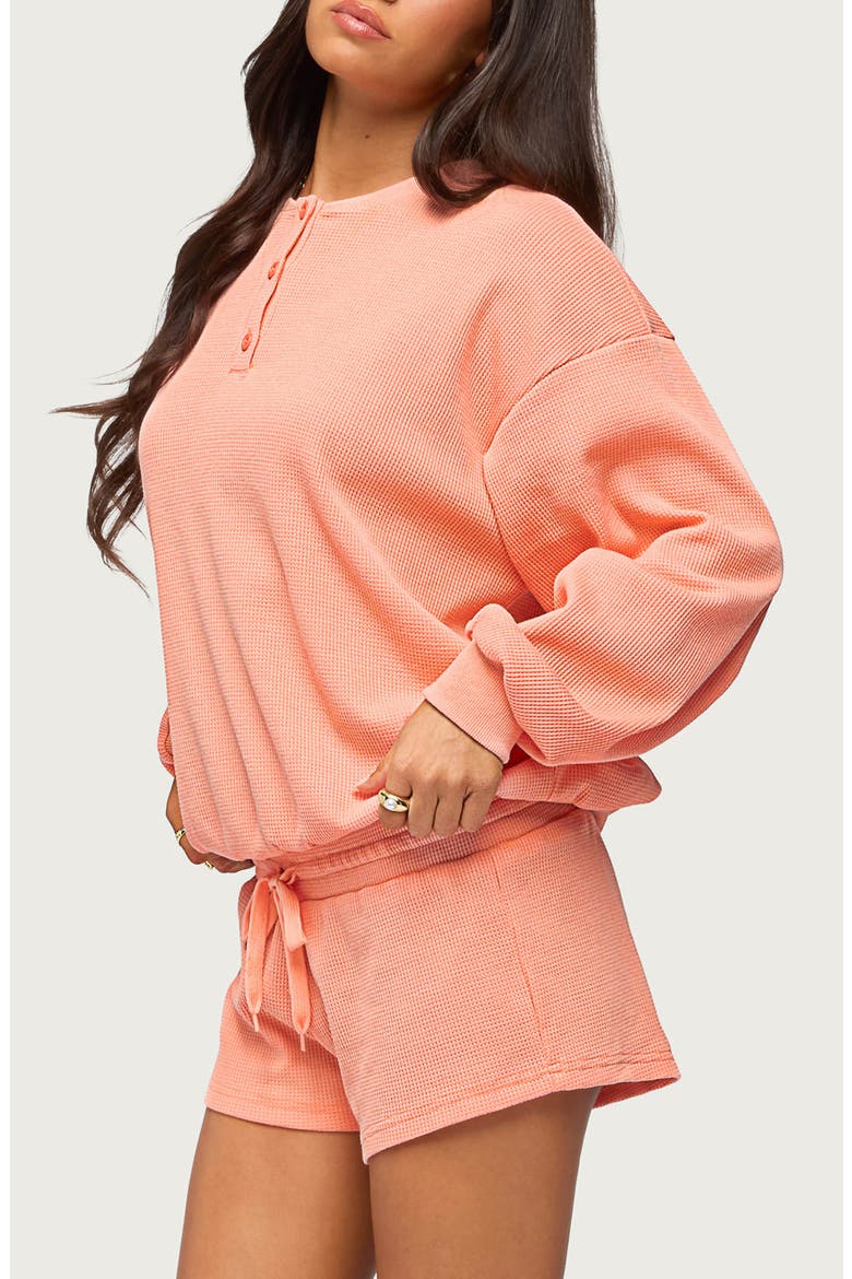 Baila Waffle Henley Top, Alternate, color, ORANGE