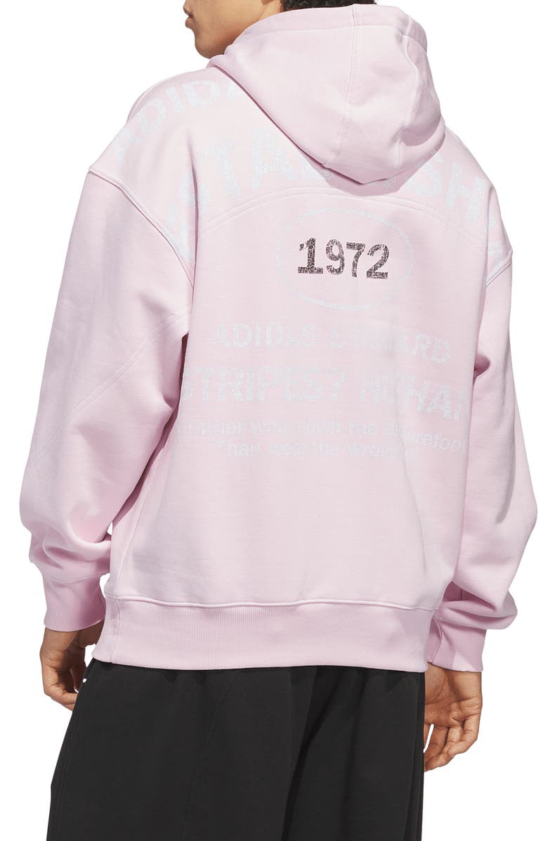 adidas Shoemaker Loose Fit Graphic Hoodie, Alternate, color, Clear Pink