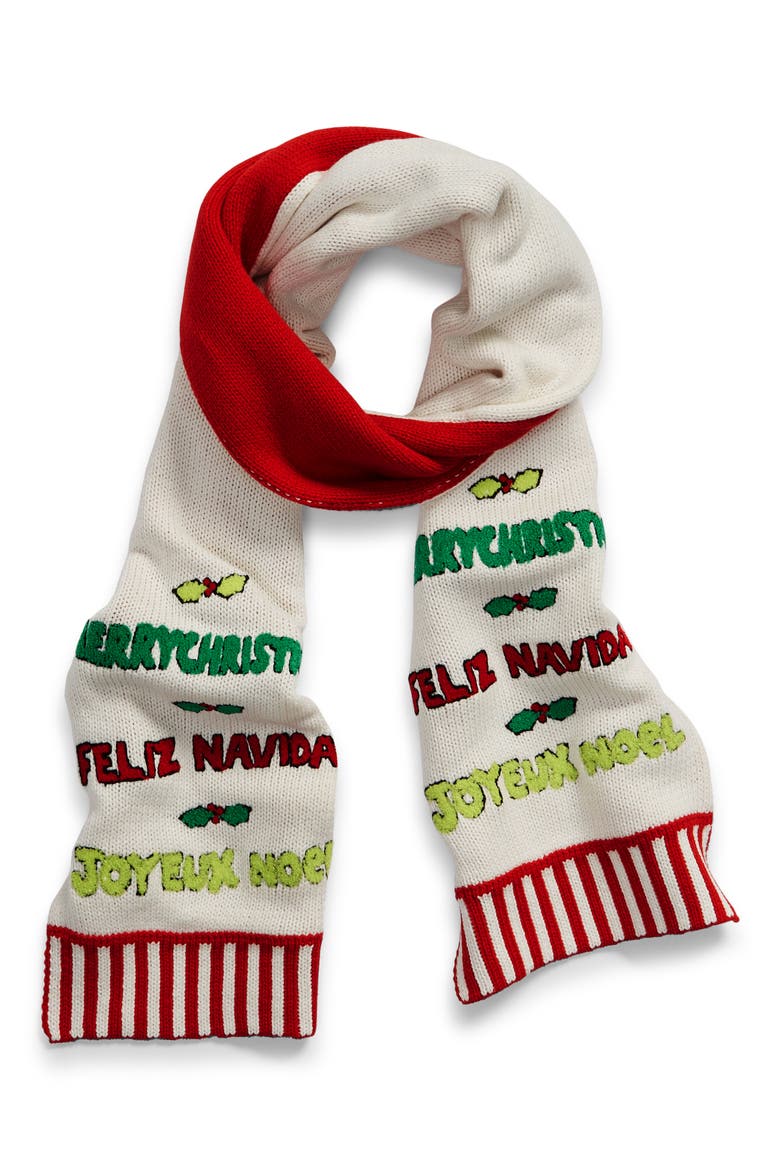 Merry Christmas Cotton Blend Scarf, Main, color, WHITE