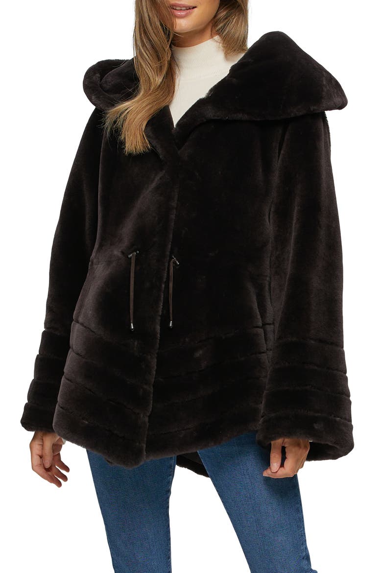 Genuine Shearling Jacket Reversible To Taffeta, Alternate, color, BROWN/BLACK