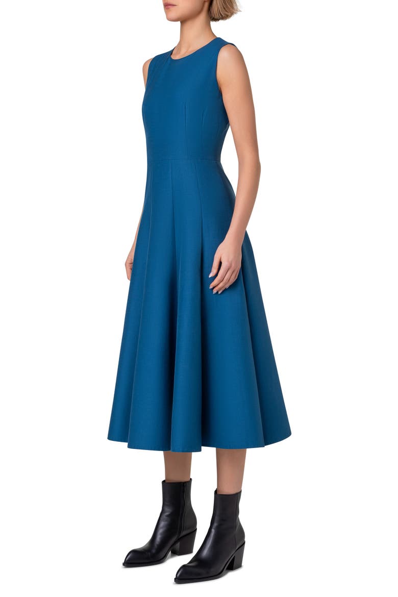 Cotton & Silk Blend Double Face Fit & Flare Midi Dress, Alternate, color, MEDIUM DENIM