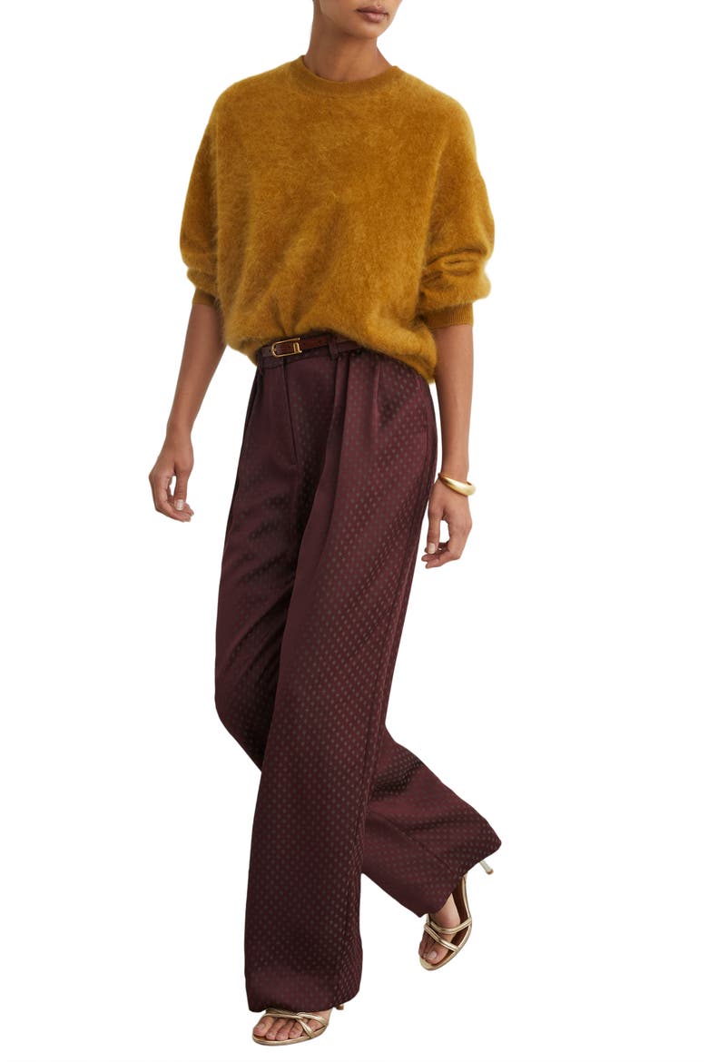 Tilly Jacquard Wide Leg Pleated Trousers, Alternate, color, BURGUNDY