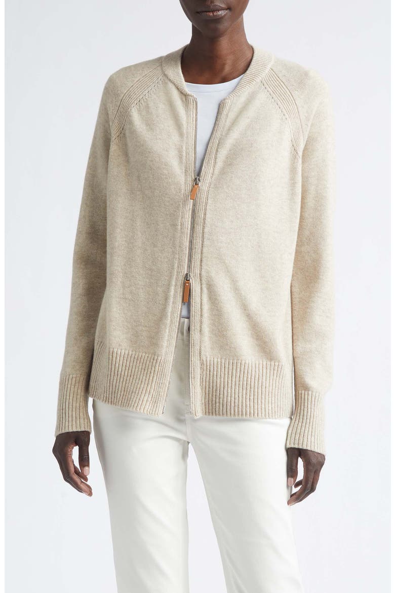 Raglan Sleeve Merino Wool & Cashmere Full Zip Cardigan, Main, color, OATMEAL MELANGE