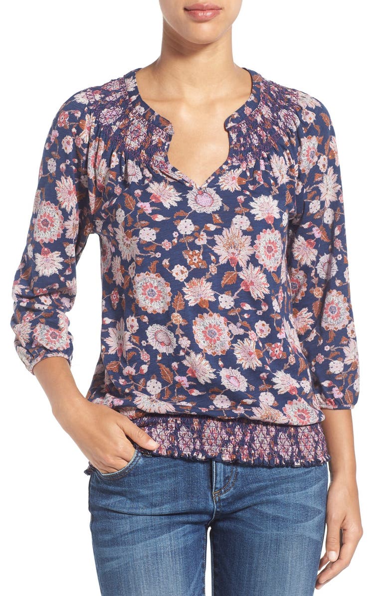 Lucky Brand Floral Print Blouson Top, Main, color, 