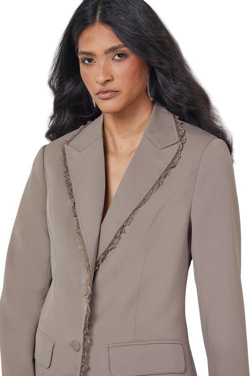 Warehouse Oversized Lace Frill Trim Blazer In Gray