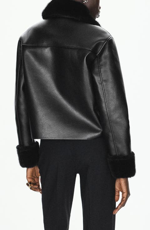 Lumen Faux Fur Trim Faux Leather Jacket