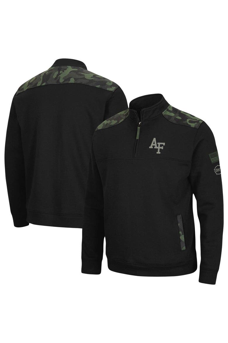 Men's Colosseum Black Air Force Falcons OHT Military Appreciation Commo Fleece Quarter-Zip Jacket, Main, color, Black