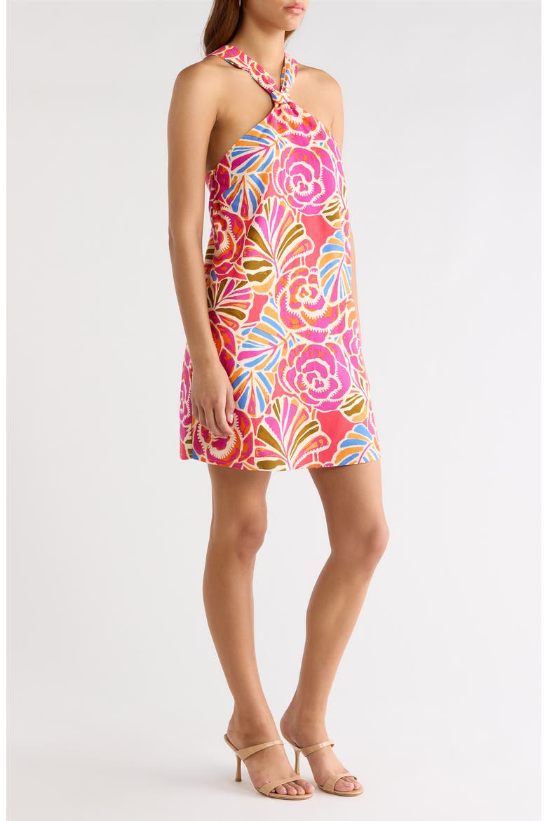 Nomi Floral Print Halter Minidress, Alternate, color, PINK-ORANGE-BLUE