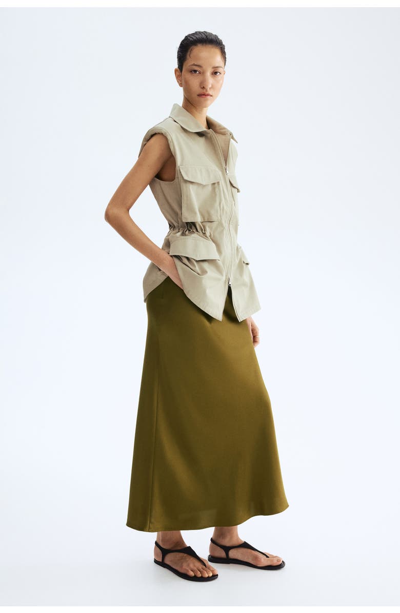H&M Midi Skirt, Alternate, color, Olive Green