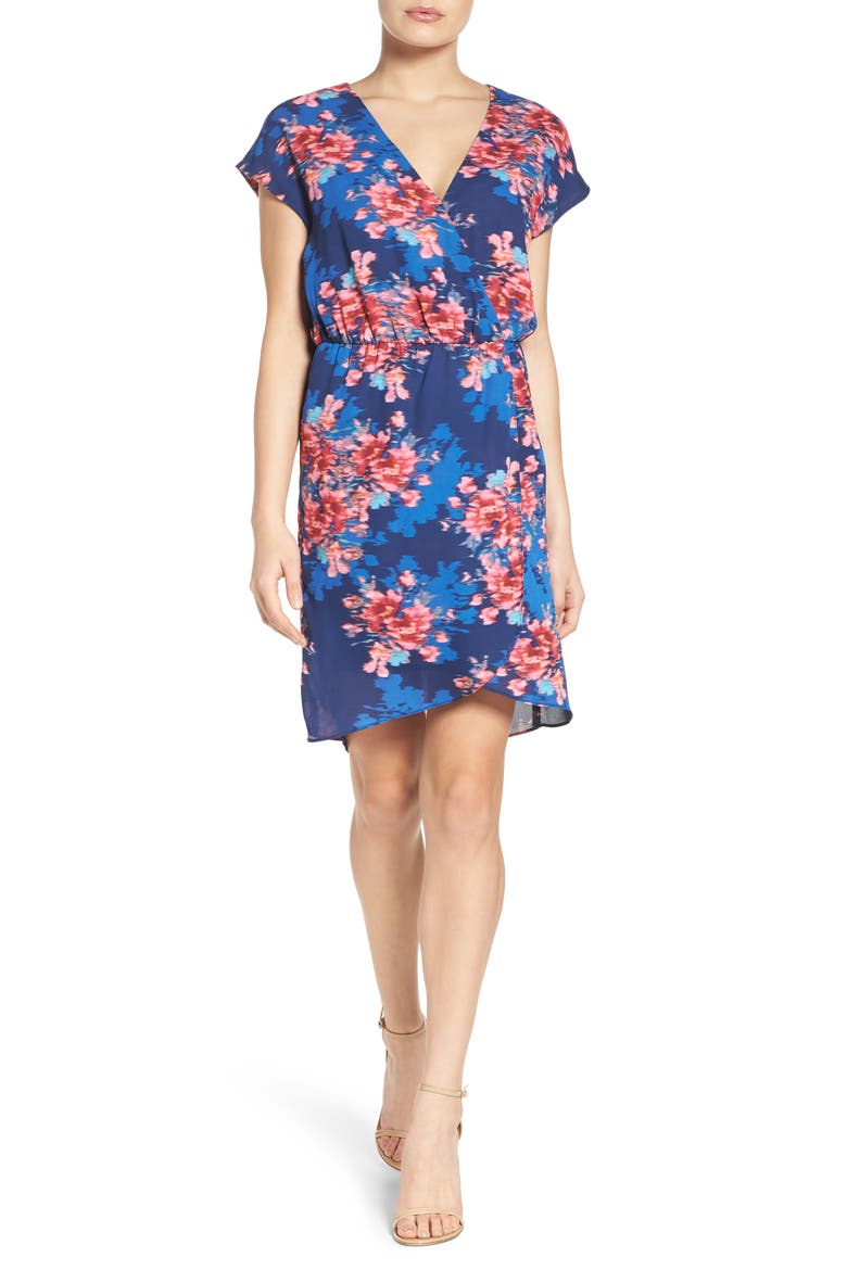 Faux Wrap Dress, Alternate, color, NAVY/ FUCHSIA FLORAL
