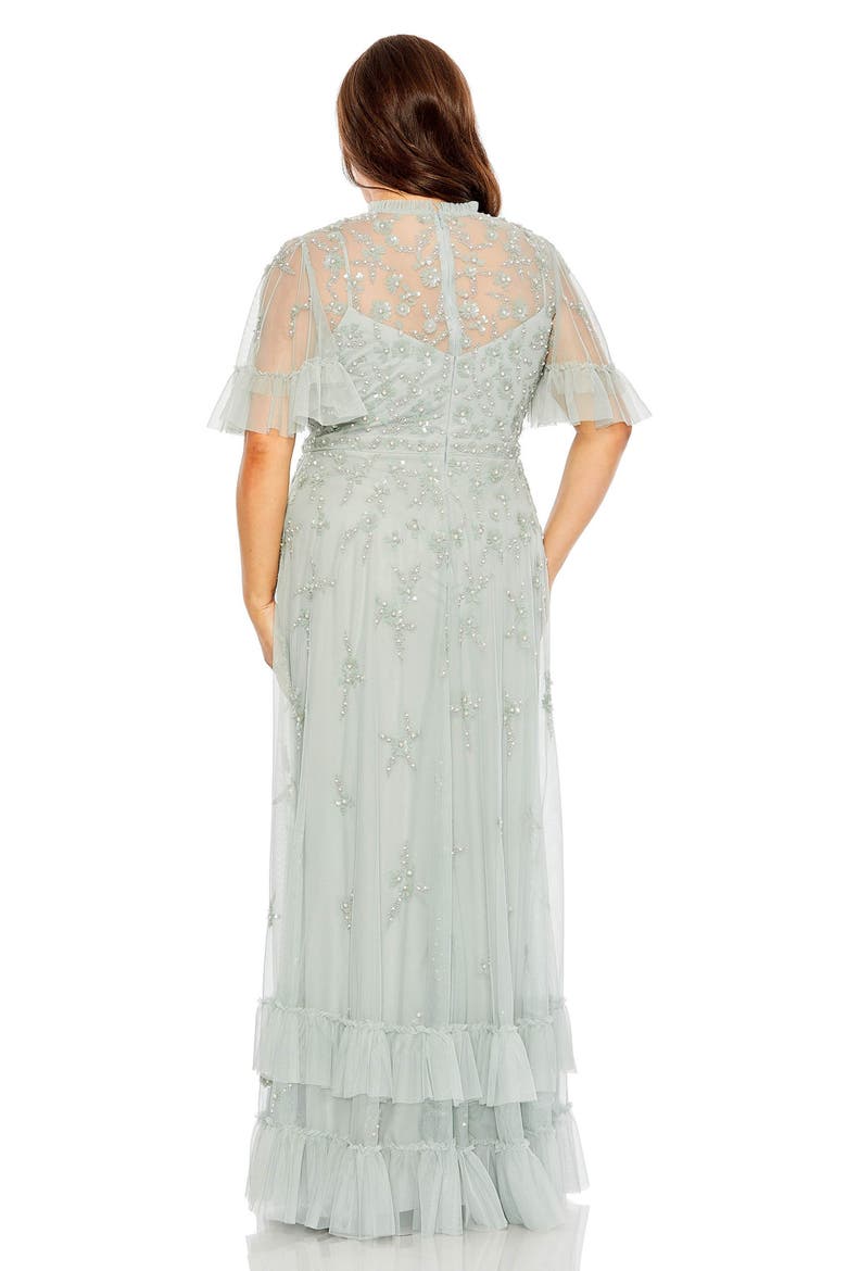 Rufflered Floral Embellished Flutter Sleeve A Line, Alternate, color, Sage