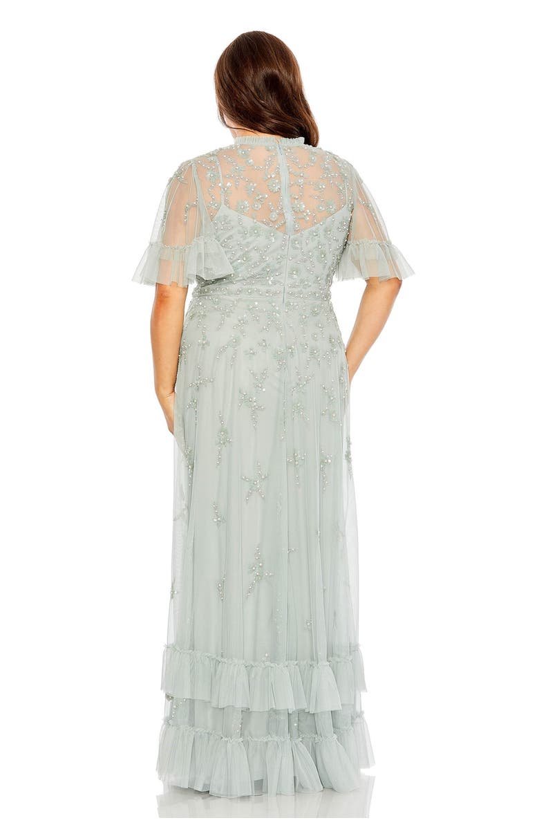 Mac Duggal Rufflered Floral Embellished Flutter Sleeve A Line, Alternate, color, Sage