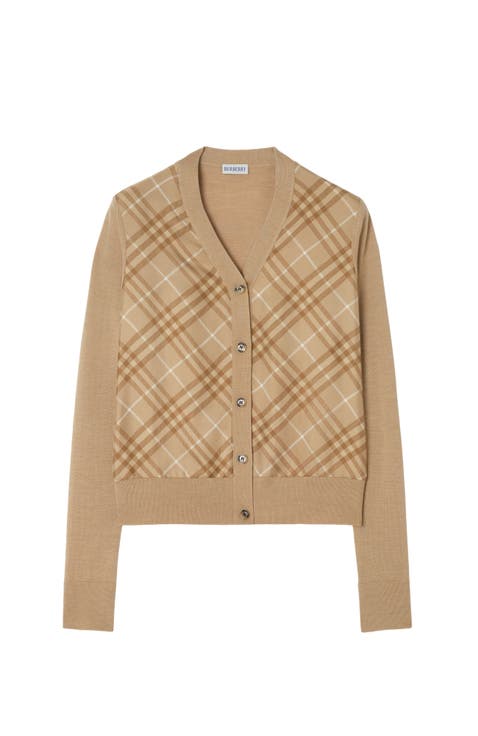 Check Panel Wool Silk Cardigan