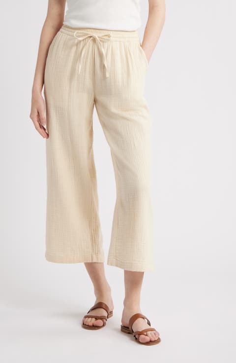 Wide Leg Crop Cotton Gauze Pants