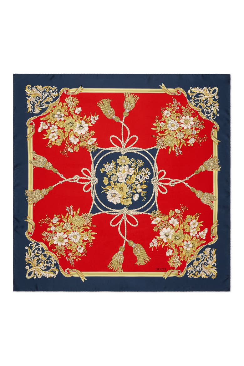 Lady Intrigue Square Silk Scarf, Main, color, RED/ BLUE
