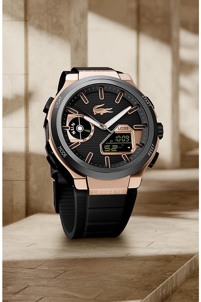 LC33 Analog-Digital Silicone Strap Watch, 44.8mm, Alternate, color, BLACK/ ROSE GOLD