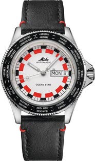 MIDO Ocean Star Worldtimer Automatic Leather Strap Watch, 40.5mm