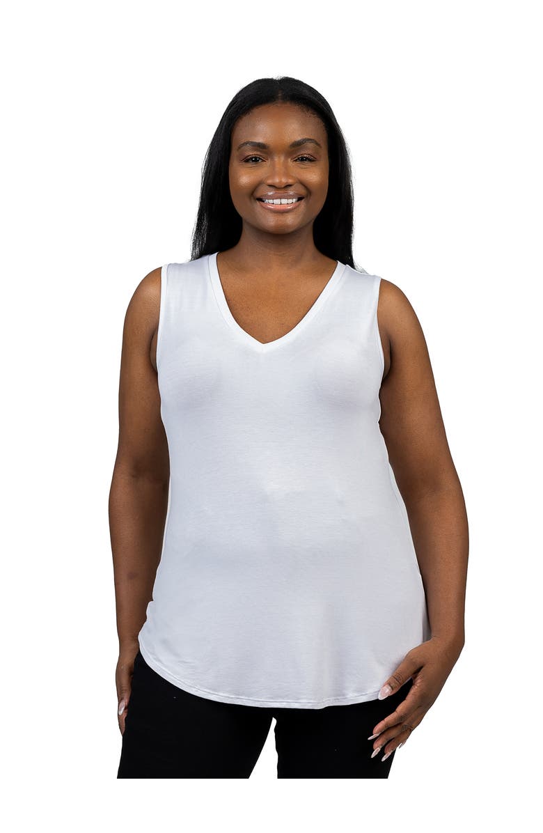 24seven Comfort Apparel Plus Size V Neck Sleeveless Rounded Hemline Top, Main, color, White